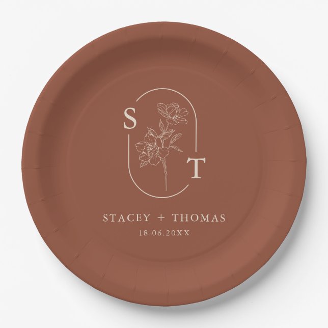 Elegant Terracotta Whimsical Wedding Sticker Paper Plate (Front)