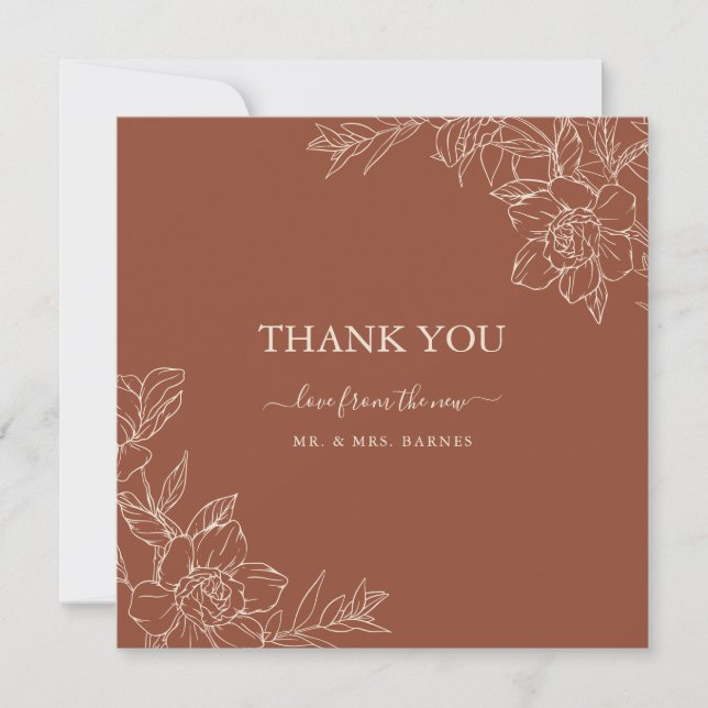 Elegant Terracotta Whimsical Wedding Thank You Card (Front)
