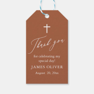 Elegant Terracotta White Cross Baptism Favour Tags