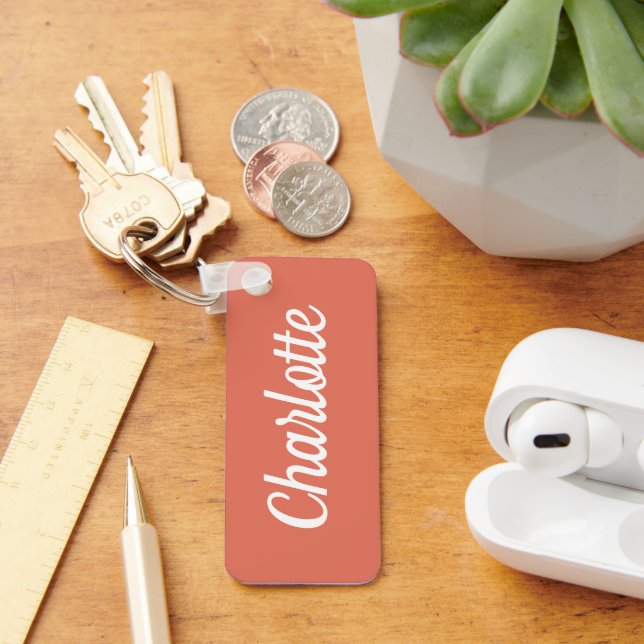 Elegant Terracotta  & White Custom Name Key Ring (Desk)