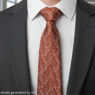 Elegant Terracotta White Floral Tie