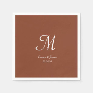 Elegant Terracotta & White Monogram Wedding Party Napkin