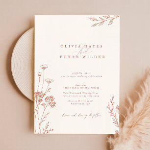 Elegant Terracotta Wildflower Boho Garden Wedding Invitation