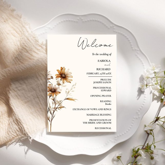 Elegant Terracotta Wildflower Wedding Program Card (Creator Uploaded)