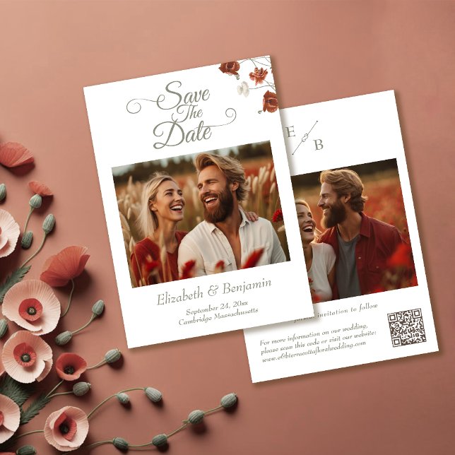 Elegant Terracotta Wildflowers Photo Wedding Save The Date (Creator Uploaded)