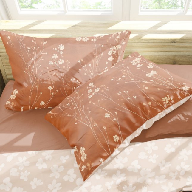 Elegant Terracotta Wildflowers  Pillowcase (Transform your bedroom into a cozy haven with this stunning terracotta wildflowers pillow case.)