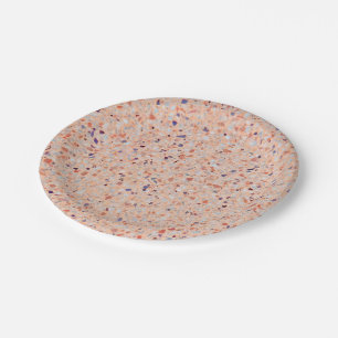 Elegant Terrazzo Retro Pink Purple White Pattern Paper Plate