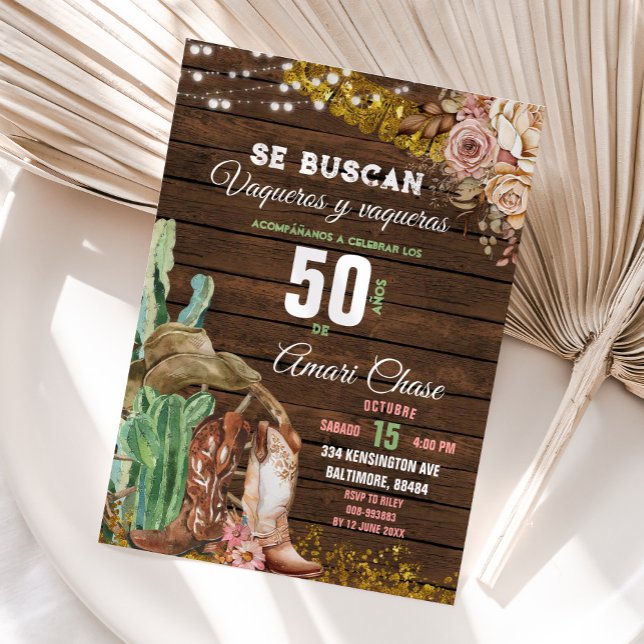 Elegant Texas Cactus Wood Adult Mexican Birthday Invitation (Creator Uploaded)