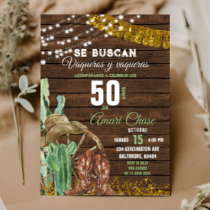 Elegant Texas Cactus Wood Adult Mexican Birthday Invitation