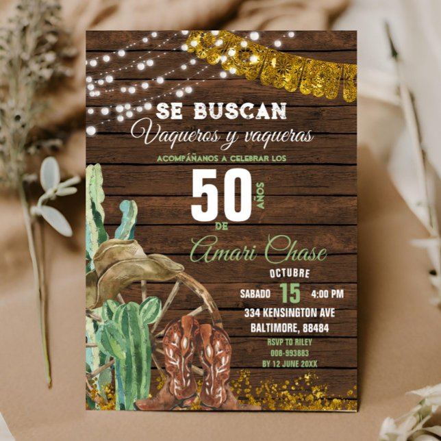 Elegant Texas Cactus Wood Adult Mexican Birthday Invitation (Creator Uploaded)