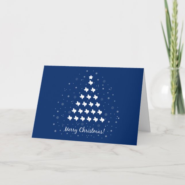Elegant Texas Christmas Tree on Blue Holiday Card (Front)