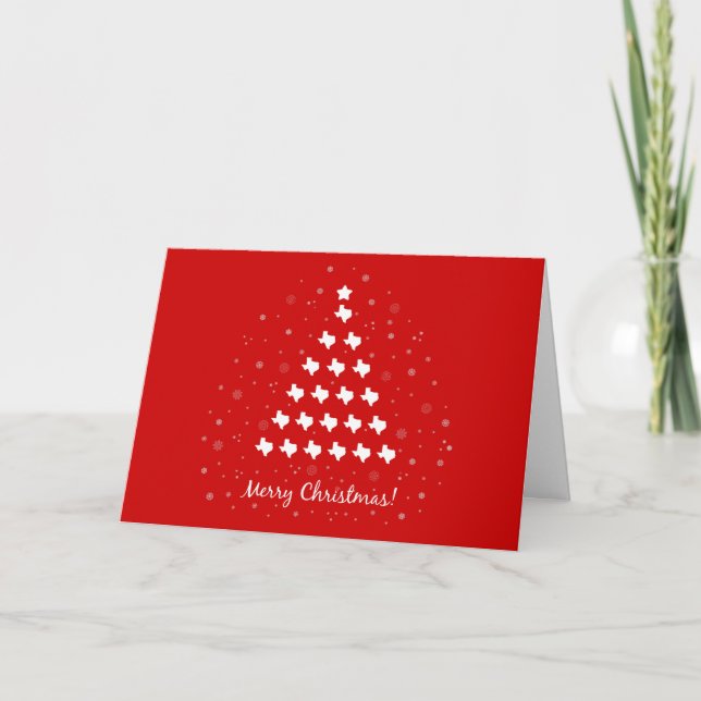 Elegant Texas Christmas Tree on Red Holiday Card (Front)