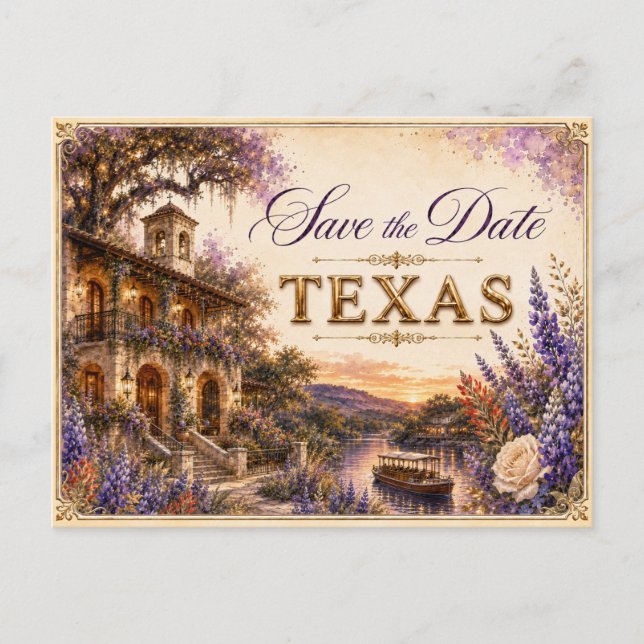 Elegant Texas Save the Date Wedding Invitation Postcard (Front)