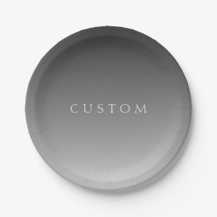 Elegant Text on Simple Modern Grey Ombre Gradient  Paper Plate
