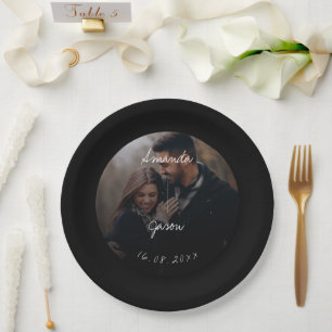 Elegant Text Overlay Script Photo Wedding Party Paper Plate