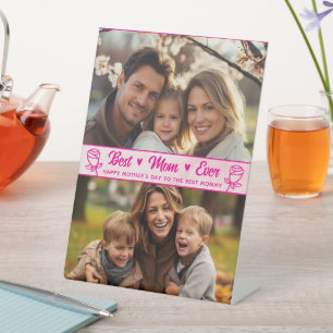 Elegant Text Photo Mother's Day Watercolor Pink Pedestal Sign