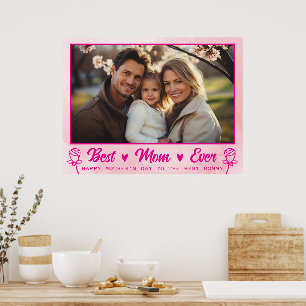 Elegant Text Photo Mother's Day Watercolor Pink Poster