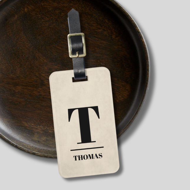 Elegant Texture Beige Bold Black Monogram Luggage Tag (Creator Uploaded)