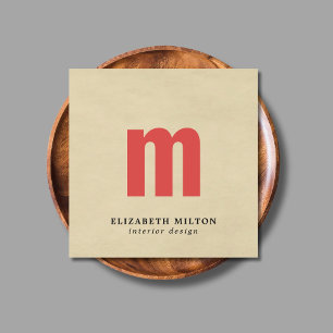 Elegant Texture Beige Monogram Interior Designer Square Business Card