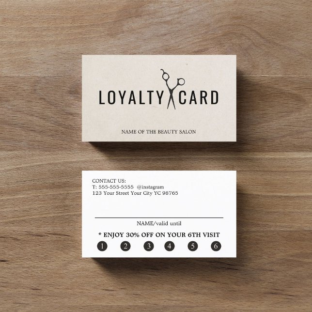 Elegant Texture Beige Pink Black Scissors Bold Loyalty Card (Creator Uploaded)