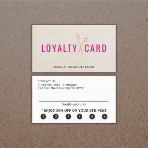 Elegant Texture Beige Pink Faux Gold Scissors Bold Loyalty Card