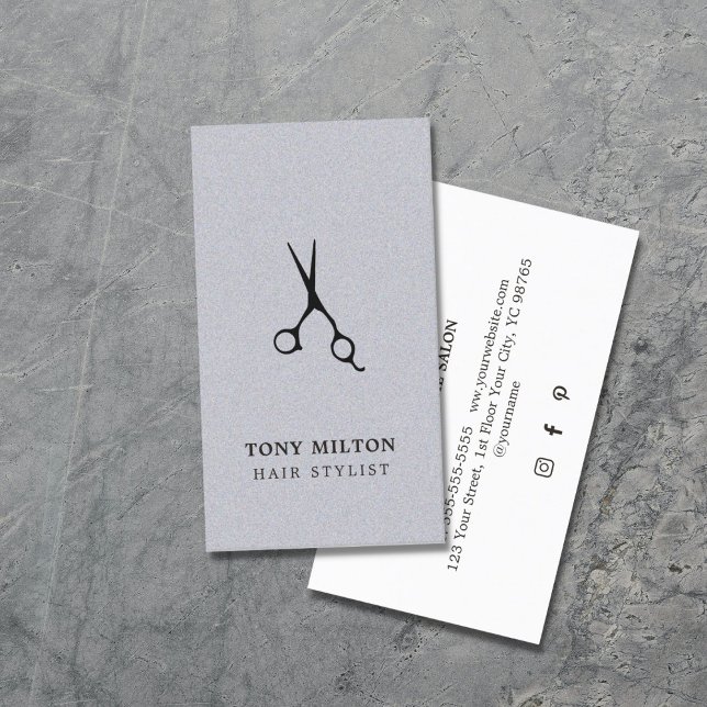 Elegant Texture Grey Black Scissors Hairstylist Business Card (Creator Uploaded)