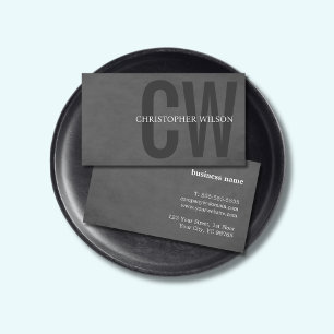Elegant Texture Grey Bold Monogram Consultant Business Card