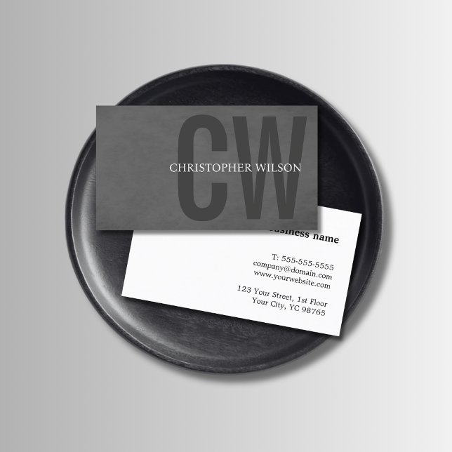 Elegant Texture Grey Bold Monogram Consultant Business Card (Creator Uploaded)