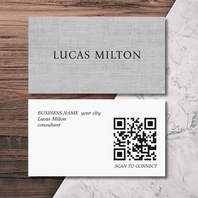 Elegant Texture Grey QR Code Consultant  Business Card (Creator Uploaded)