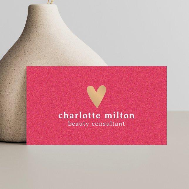 Elegant Texture Pink Gold Heart Beauty Consultant Business Card (Creator Uploaded)