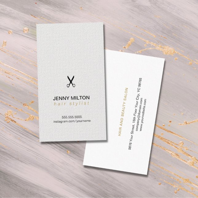 Elegant Texture White Black Scissors Hair Stylist Business Card (Creator Uploaded)