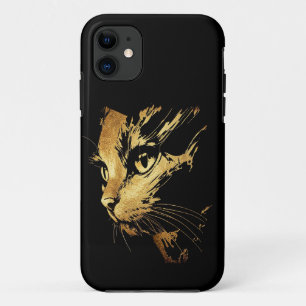 Elegant Textured Black and Gold Cat Graphic Case-Mate iPhone Case