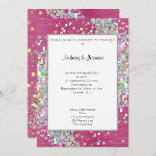 ELEGANT TEXTURED PINK HOLOGRAPHIC PASTEL WEDDING  INVITATION