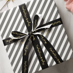 Elegant Thank You Black Gold Custom Wedding Favour Satin Ribbon<br><div class="desc">Create your own custom, personalised, elegant faux gold typography / script thank you, black colour ribbon, in silky smooth shiny satin and ribbed textured strong durable grosgrain options. Simply type in your note / greeting / wishes, and bride & groom's names, to customise. Elegant thank you ribbon for wrapping gifts...</div>