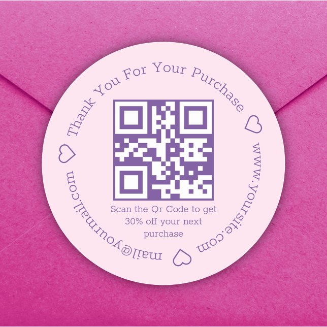 elegant   thank you business qr code pink purple classic round sticker (Creator Uploaded)