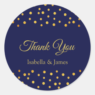 Elegant Thank You Calligraphy on Navy Blue Classic Round Sticker