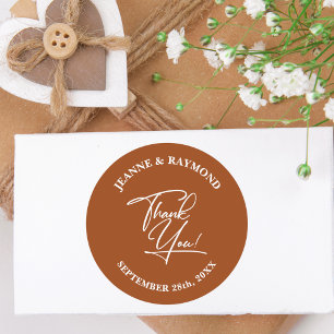 Elegant Thank You Calligraphy Wedding Terracotta Classic Round Sticker
