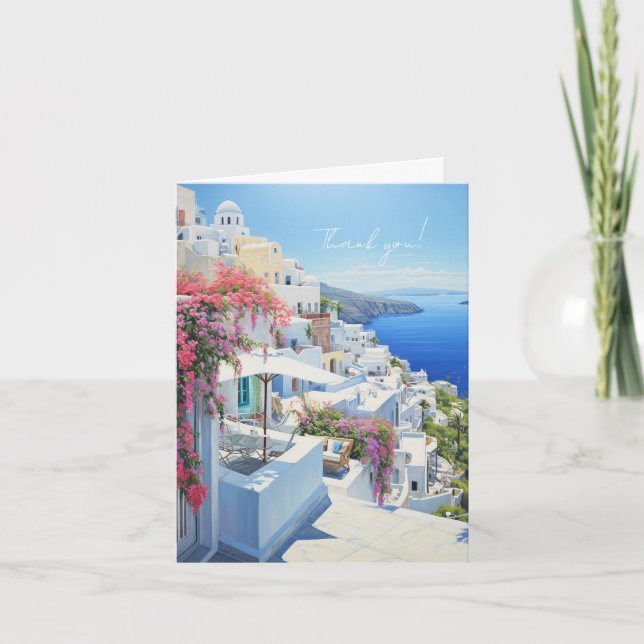 Elegant “Thank You” Card with a View of Santorini (Front)