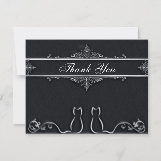 Elegant Thank You Cats, Tail Vines, Black & White (Front)
