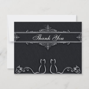 Elegant Thank You Cats, Tail Vines, Black & White Card