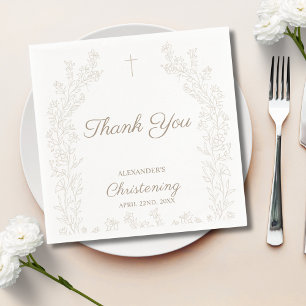 Elegant Thank You Cross Floral Christening Baptism Napkin
