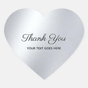 Elegant Thank You Custom Text Silver Look Template Heart Sticker