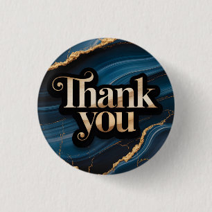 Elegant Thank You Design with Blue and Gold 3 Cm Round Badge