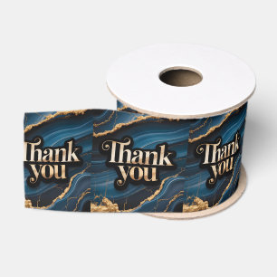 Elegant Thank You Design with Blue and Gold Grosgrain Ribbon