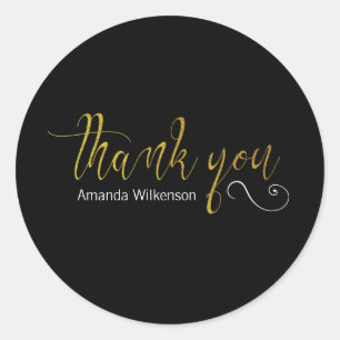 Elegant Thank You Faux Gold Foil Black Classic Round Sticker