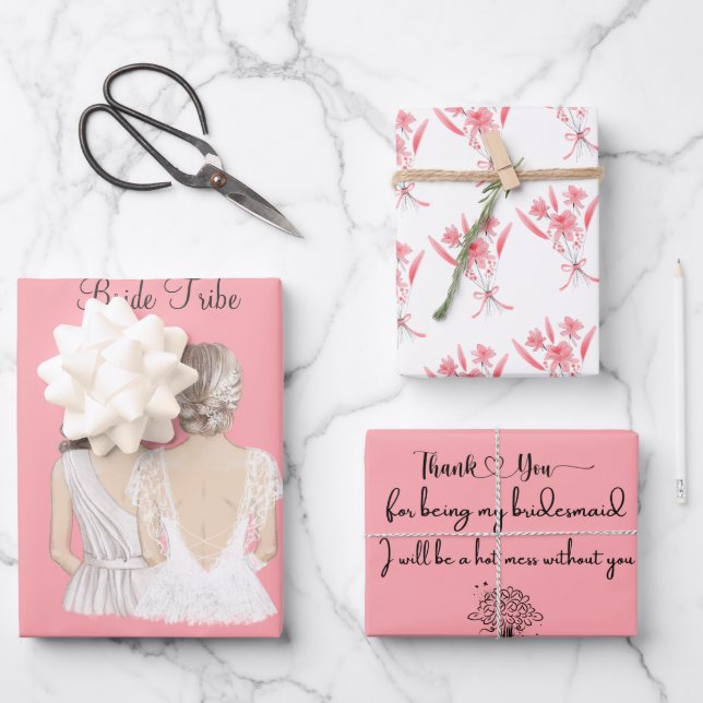 Elegant Thank You For Being My Bridesmaid  Wrapping Paper Sheet (Front)