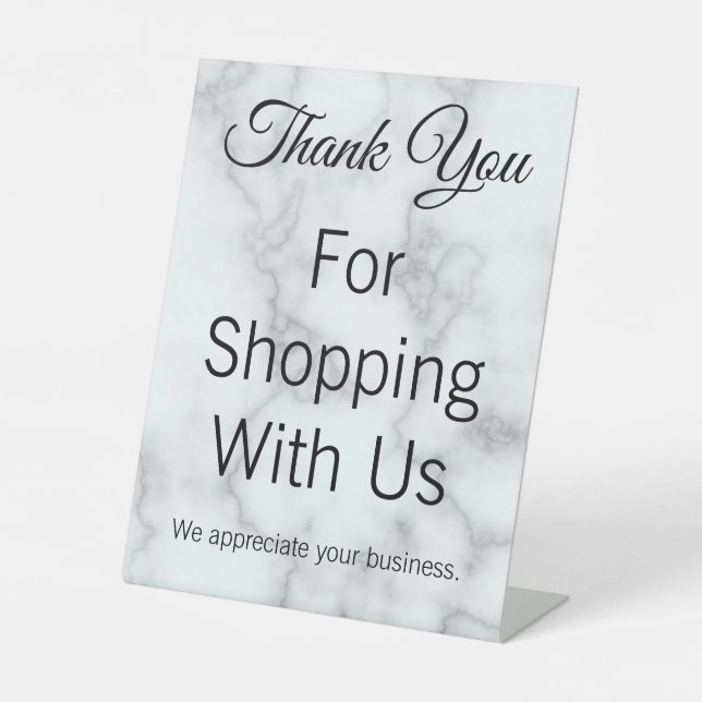Elegant Thank You For Shopping With Us Faux Marble Pedestal Sign (Front)