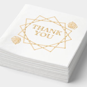 Elegant Thank You Geometric Pattern & Roses Foil Napkins