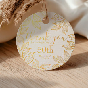 Elegant Thank you Gold Typography Leafy Birthday  Favour Tags