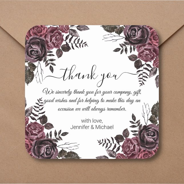 elegant thank you gothic floral halloween wedding square sticker (Creator Uploaded)